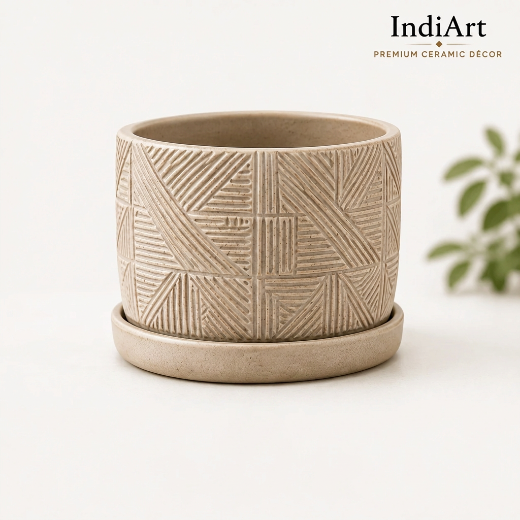 Carved Line Planter ceramic planter – IndiArt UK