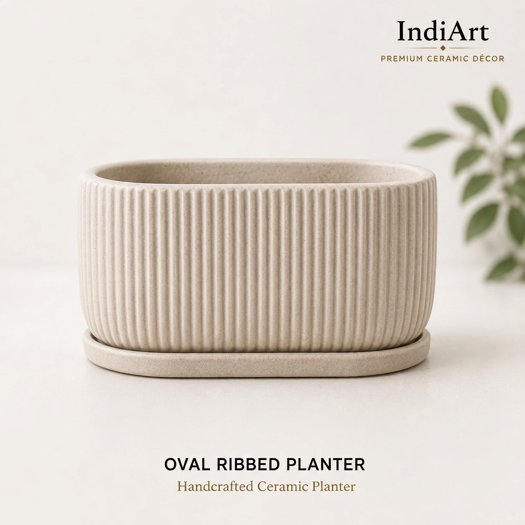 Oval Ribbed Planter ceramic planter – IndiArt UK